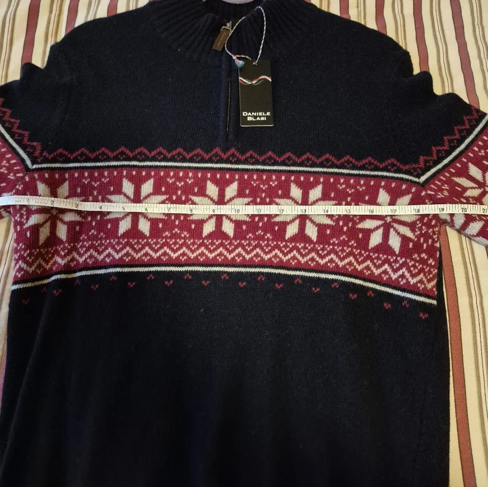 New Daniele Blasi Men's Medi Wool Blend 1/4 Zipper Men's Snowflake Sweater Italy